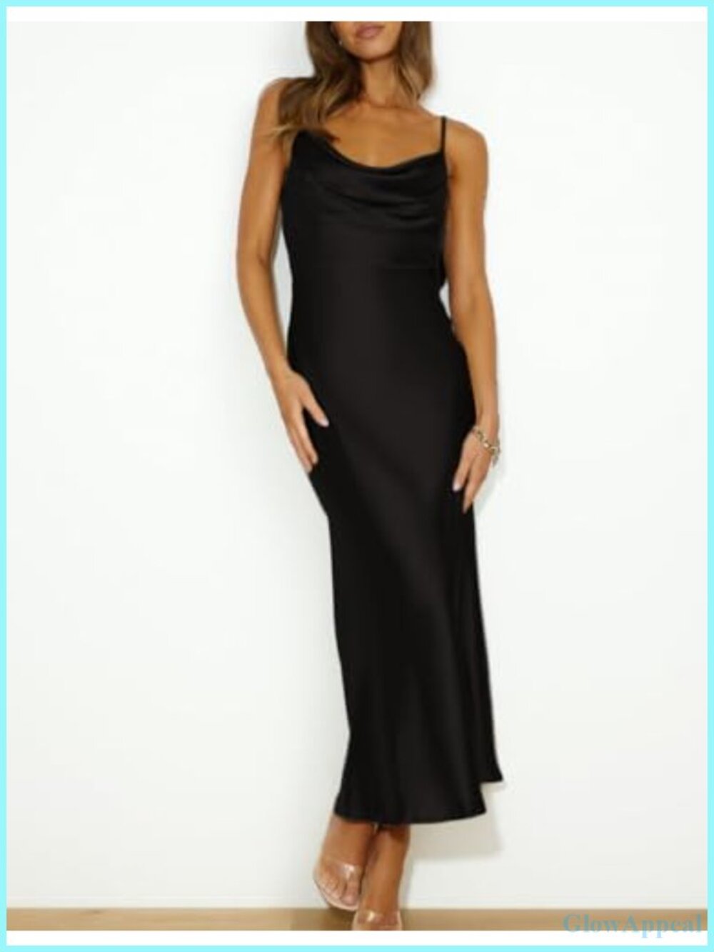 Satin Cowl Neck Backless Midi Dress Sleeveless Tie Back Wedding Guest - Picture 3 of 4